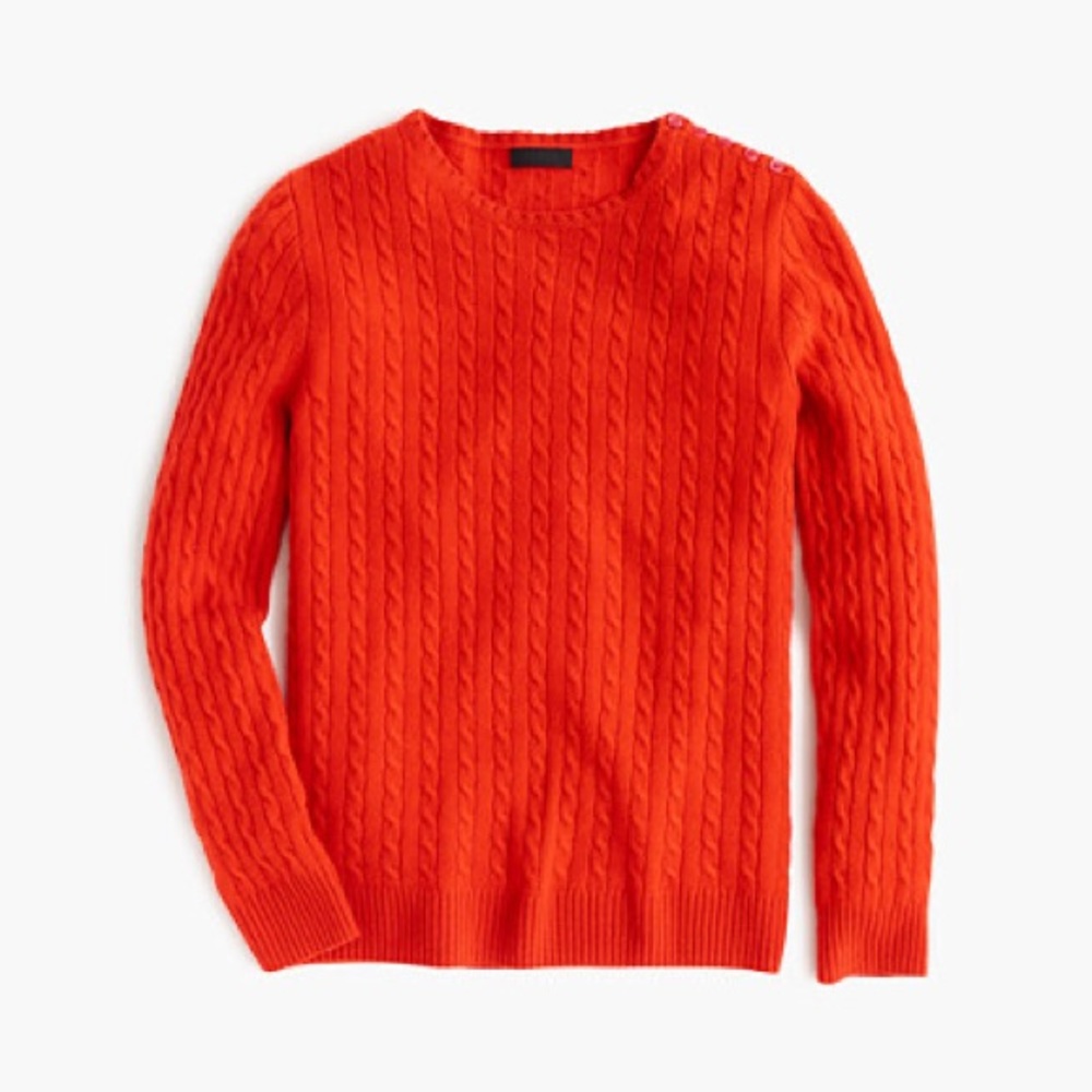J. CREW 100% Cashmere Red cable knit Sweater Button Detail XS